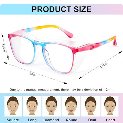 OXG 4 Pack Safety Glasses Anti Fog Goggles, Blue Light Blocking Stylish Safety Glasses for Women Nurses Protective Eyewear - color: Leopard+rainbow+clear+pink
