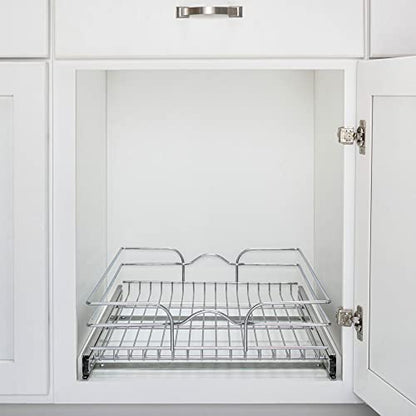 Rev-A-Shelf Kitchen Cabinet Pullout Shelf and Drawer Organizer Slide Out Pantry Storage Basket in Multiple Sizes, 21 x 22 In, 5WB1-2122CR-1 - size: 21" W X 22"d, style: Single Tier