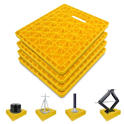 ROBLOCK Large RV Jack Stabilizer Pads,Sinking Resistant Stackable Camper Stabilizer Pads with Easy-Grip Handle and Handy Strap, Easy Storage & Organization, Yellow 4 Pack 14" x 12" - size: Yellow 14"x12"