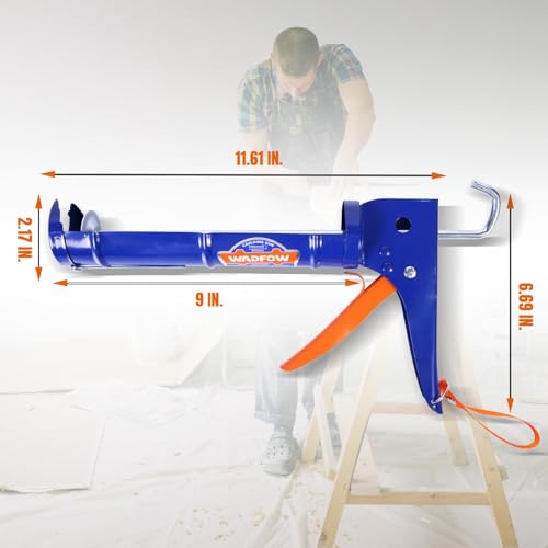 WADFOW Caulking Gun, No Drip Caulk Gun,9" Drip Free Hand Caulking Gun with Comfort Grip,Smooth Round Rod for 10oz Caulk Tubes,WCG2309D-2,Blue