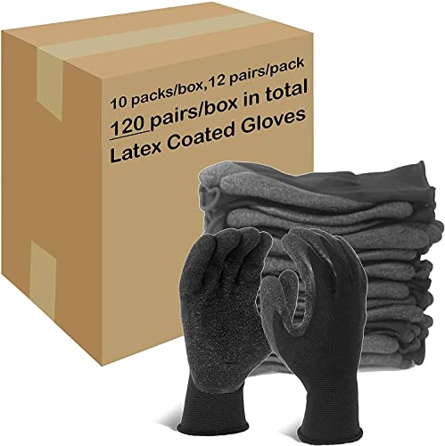 Evridwear Crinkle Latex Rubber Hand Coated Safety Work Gloves for Men Women General Multi Use Construction Warehouse Gardening Assembly Landscaping,Black X-small 120 Pairs Pack - color: Black-120 Pairs, size: X-Small