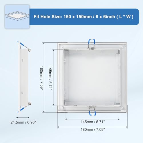 uxcell Square Ceiling Cover Plate, Recessed Lights Hole Trim Plate Wall Hole Spring Mount Decorative Flat Cap Access Panel for Ceiling or Wall 6x6 Inch Openings, Matte White - size: Fits: 6x6inch(150x150mm)
