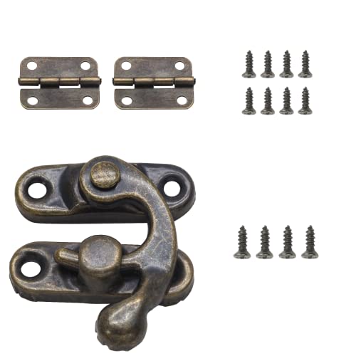 Antique Bronze Right Latch Hook Hasp, Small Box Hinges and Retro Latch Lock for Decorative Cabinet Small Wooden Jewelry Box Gift Box (1 Pcs Hasp Catch + 2 Pcs Hinges) - color: 1 Pcs Hasp Catch, size: Right Latch Hook Hasp