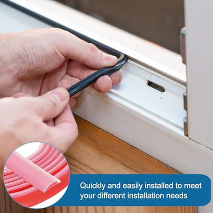 PATIKIL Silicone Weather Stripping Door Seal, 19.7 ft D Shape Weather Stripping Self Adhesive Door Seal Strip for Door Frame, Window Sealing, Large Gap, 19/32" Wx5/128 Tx1/5 H, Clear/Red - size: 19.7 ft Long, 19/32"Wx5/128"Tx1/5"H