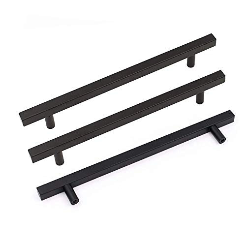 Goldenwarm 25 Pack Black Cabinet Handles 7-1/2"(192mm) Matte Black Cabinet Pulls T Bar Drawer Pulls for Kitchen Cupboard & Drawer Hardware - color: Black, size: 7-1/2 Inch Hole Center