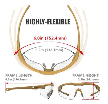 HTS HUNTERSKY Ballistic Tactical Shooting Glasses ANSI Z87+ UV400 Protective Eyewear - color: Khaki Clear