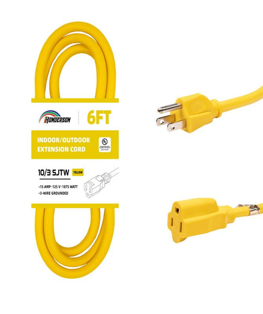 Indoor Outdoor Extension Cord Weatherproof, UL Certified, 10 Gauge 6FT Yellow 3 Prong Heavy Duty, 10/3 SJTW 15A Power Cord for Outdoor Lights, Appliances, Lawn - color: Yellow, size: 6FT, style: 10/3