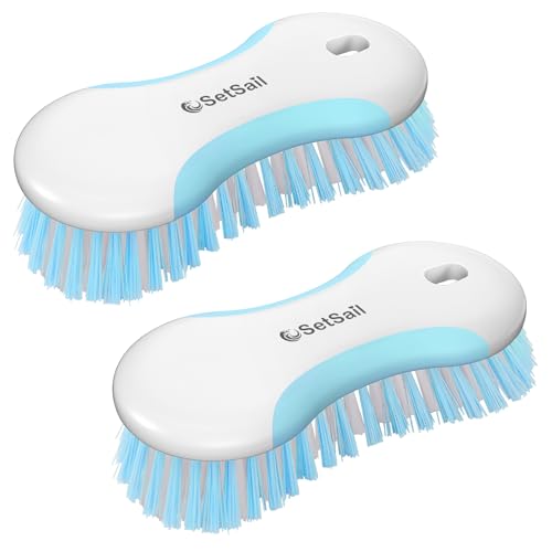 SetSail Multi-Purpose Scrub Brush of 2 Pack, Stiff Bristles Cleaning Brush with Non-Slip Grip Heavy Duty Scrub Brushes for Cleaning Bathroom Kitchen Tile Bathtub Sink, Blue - color: Blue