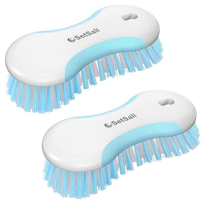 SetSail Multi-Purpose Scrub Brush of 2 Pack, Stiff Bristles Cleaning Brush with Non-Slip Grip Heavy Duty Scrub Brushes for Cleaning Bathroom Kitchen Tile Bathtub Sink, Blue - color: Blue