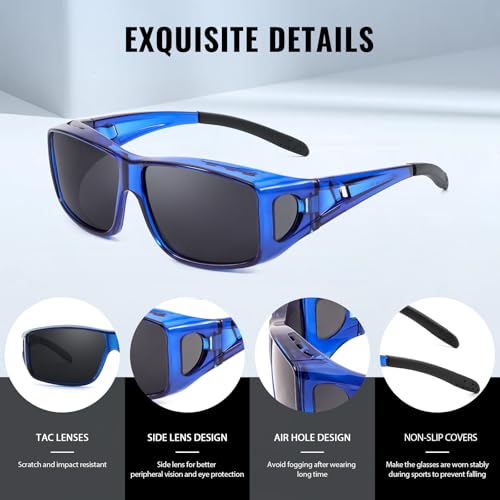 Myiaur Polarized Fit Over Glasses Sunglasses for Men Women, Trendy Wrap Around Sunglasses UV Protection for Driving (2 Pack) - color: A14(2 Pack) Tpblue+tpgreen/Green Lens