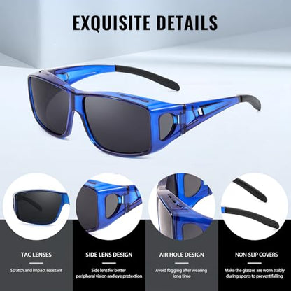 Myiaur Polarized Fit Over Glasses Sunglasses for Men Women, Trendy Wrap Around Sunglasses UV Protection for Driving (2 Pack) - color: A14(2 Pack) Tpblue+tpgreen/Green Lens