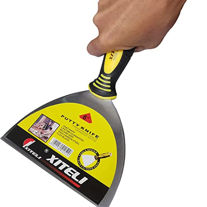 Putty Scraper, 6" Stainless Steel Putty Knives with Plastic Ergonomic Handle for Taping Paint Wall Floor Tile, Metal Spackle Tools Knife,Remover for Wood, Wallpaper Scraper (6") - size: 6"