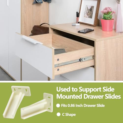 2 Pair Drawer Side Track Brackets, Face Frame Sockets for Drawer Slides, Plastic Cabinet Pull Out Shelf Slides Hardware Bottom Mount, Fits 0.86 Inch Drawer Slide, C-Shaped