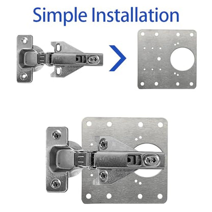 6 Pack Cabinet Hinge Repair Plate Kit, Stainless Steel Cabinet Door Hinge Repair Brackets with Mounting Screws, Metal Hinge Fixing Plates for Kitchen Cabinets, Cupboards and Furniture
