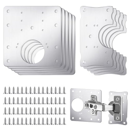 Yaocom 10 Pcs Cabinet Hinge Repair Plate Stainless Steel Hinge Repair Kit Cabinet Door Hinge Repair Plate Kit Hinge Fixing Plate Bracket Kit Hinge Repair Kit Repair Replacement Kit with Screws