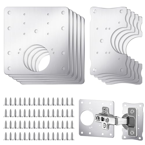 Yaocom 10 Pcs Cabinet Hinge Repair Plate Stainless Steel Hinge Repair Kit Cabinet Door Hinge Repair Plate Kit Hinge Fixing Plate Bracket Kit Hinge Repair Kit Repair Replacement Kit with Screws