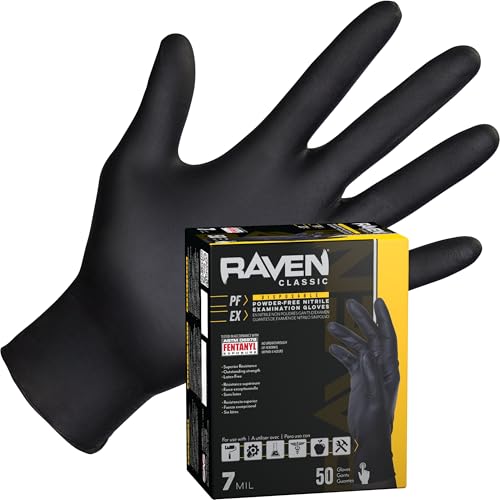 Raven Exam Grade Nitrile Disposable Gloves Medium, Powder Free Latex Free Gloves, 7 Mil Puncture Resistant, For Law Enforcement, Automotive, Health Care & Cleaning Supplies, 12 Boxes of 50-600 Ct - size: Medium, style: Box of 600