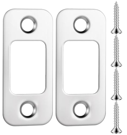 2 Pack Door Lock Plate, 1" x 2 1/4" Strike Plates for Exterior Doors, Heavy Duty Metal Door Backplate for Deadbolt & Latch, Easy Install