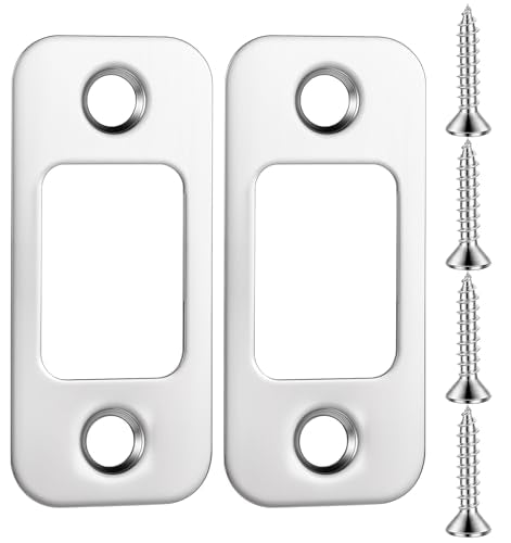 2 Pack Door Lock Plate, 1" x 2 1/4" Strike Plates for Exterior Doors, Heavy Duty Metal Door Backplate for Deadbolt & Latch, Easy Install