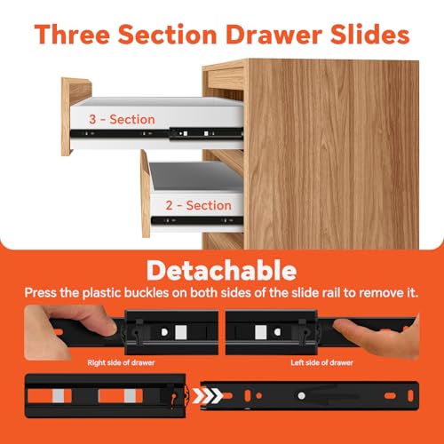 ToBeGreat 1 Pair Side Mount Drawer Slides Rails 24 Inch 100 LB Load Capacity, Full Extension Ball Bearing Metal Replacement Dresser Runners Cabinet Trash Can Slider Kitchen Glides (Black,609.6mm) - color: Black-1 pair, size: 24 Inch