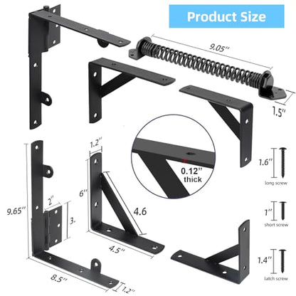 Fence Gate Kit Gate Hardware, 1 Set Anti Sag Gate Kit Gate Frame Cornor Brackets Kit with Self Closing Gate Springs Hings Latchs for Outdoor Garden Backyard Wooden Fence Deck Porch Gate - style: 1 Set