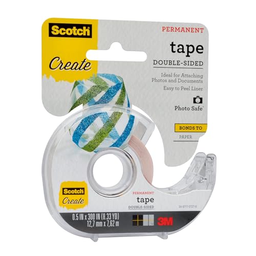Scotch Create Double-Sided Permanent Tape, 1 Dispenser, 1/2 in x 300 in, Clear, Strong Double Sided Tape for Crafts (002-CFT) (Pack of 2) - size: 1 -Pack (Pack of 2)