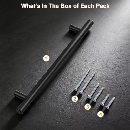 Probrico 5 Pack Stainless Steel Kitchen Cabinet Handles 8.8inch(224mm) Hole Centers,Matte Black Dresser Drawer Pulls,Euro Style Pull Handle 11.3inch Length - size: Center to Center: 8-4/5 inch
