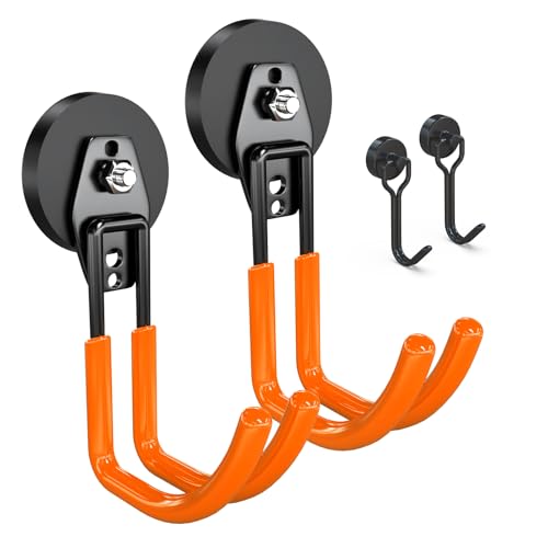 3-H Extra Strong Magnetic Hooks,Heavy Duty Large Anti-Slip Magnet Hooks J Shape,No-Drill Tool Holder for Garage,Power Drill,Garden Tools,Hose Storage,2 Pack Orange - color: Orange, size: 2.6"x2-MJ