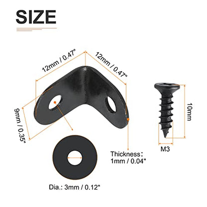 DTGN 0.47"x0.47"x0.35"(LxWxH) L Bracket Corner Braces -12Pack- Good for Mending Wooden Furniture - Metal Right Angle Brackets W/Screws - Black - size: 0.47"x0.47"x0.35"