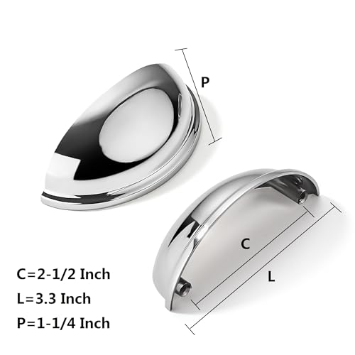 khtumeware 10 Pack 2-1/2" Drawer Pulls Polished Chrome Cabinet Cup Pulls Kitchen Hardware Cabinet Handles Drawer Handles Knobs 2.5 inch Hole Center - color: Polished Chrome, size: 2-1/2"(64mm) Hole Center, style: 10-pack