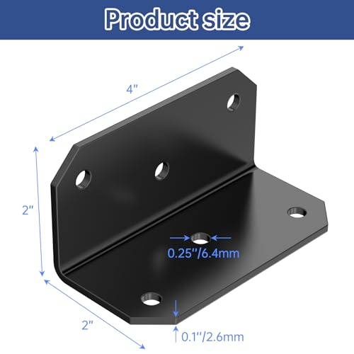 Yuleimy 4 Inch Wide L Brackets Corner Mount, 90° Angle Iron with Holes, 2x4 Galvanized Corner Brace, Gusset Angle Bracket for Wood Fence, Deck Post, Shelves, Beams, Beds, Black (15 PCS) - size: 15PCS Black