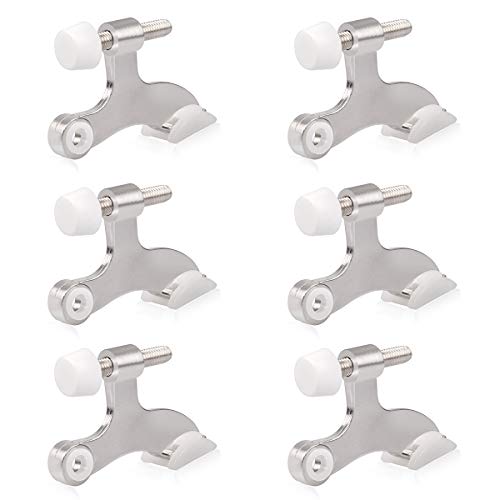 HOMOTEK 6 Pack Hinge Pin Satin Nickel Door Stopper,Adjustable Deluxe Heavy Duty Door Stopper 2-1/2"x1-3/4",with White Rubber Bumper Tips - color: Satin Nickel, size: 6 Pack