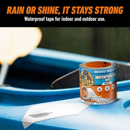 Gorilla Waterproof Patch & Seal Tape, White Tape, 4" x 10' (Pack of 2) - Permanent Weather Resistant Seal for Leaks and Repairs