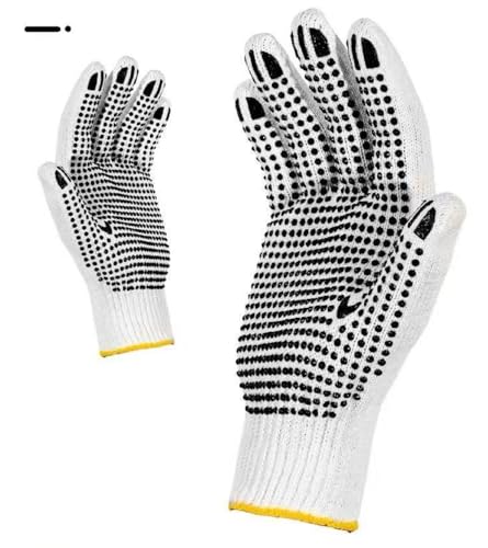 Safety Work Gloves with Anti-slip Dots 12 Pairs White Polyester Knitted Gloves for Garage Warehouse Industrial Gardening - color: Black