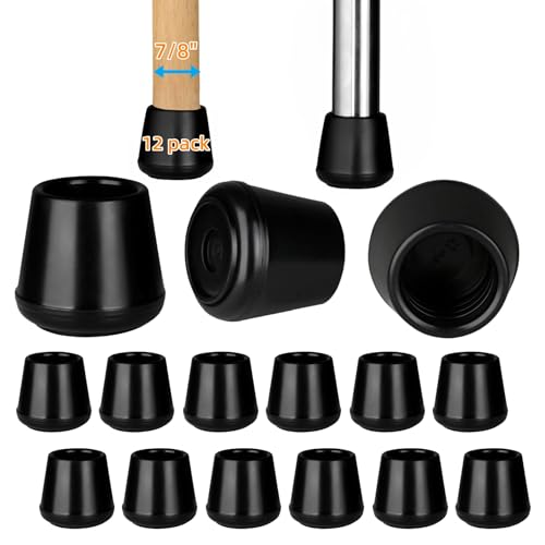 7/8" Chair Leg Tips Caps, Non-Slip Rubber Leg Tips, Stool Leg Protectors Cap, Folding Metal Chair Leg Tip Replacement, Chair Leg Floor Protectors Round Black, 12 Pack - color: Black, size: 7/8" -12pack