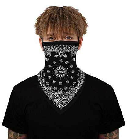 Kyerivs Face Mask Reusable Washable Cloth Bandanas Women Men Neck Gaiter Cover Ear Loops - color: Black 07