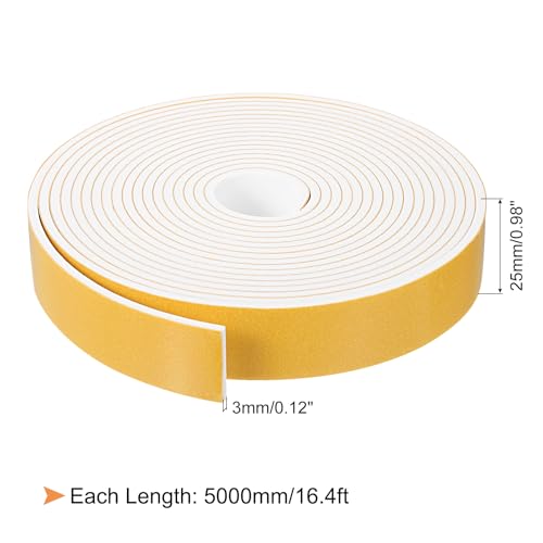 uxcell 1 Roll Foam Weather Stripping, 1" Wide X 1/8" Thick X 16.4 Ft Door Seal Strip Adhesive Foam Tape White Insulation Strip for Door Window - size: 1"x 1/8"x 16.4 Ft