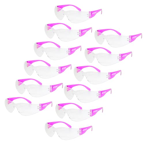 JORESTECH Safety Glasses, ANSI Z87+ Compliant, Impact-Resistant Polycarbonate Lenses, UV Protection, Anti-Scratch Coating, 12-Pack - color: Pink-clear