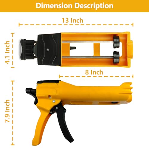 Double Caulking Gun,Dual Epoxy Gun for 400 mL(13.5 fl oz,1:1 Mix Ratio),Manual Dual Component Adhesive Applicator with 9 Pieces Caulk Tools,Yellow - color: Yellow