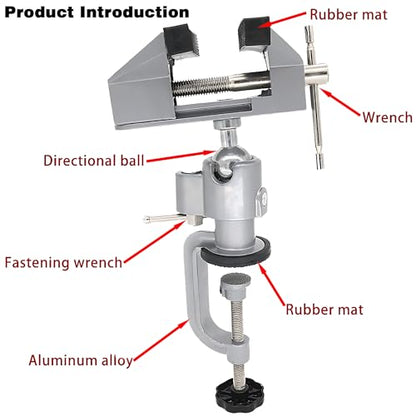 3 Inch Universal Swivel Table Vise,Rotates 360° Table Clamp,Adjustable Jaws for Jewelry Making,Model Building, Portable Workbench Vise