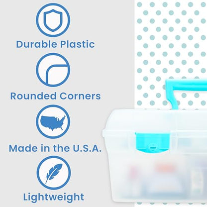 ArtBin 6937AG Essentials Lift-Out Tray Box, Portable Art & Craft Organizer with Handle and Tray, Clear/Aqua