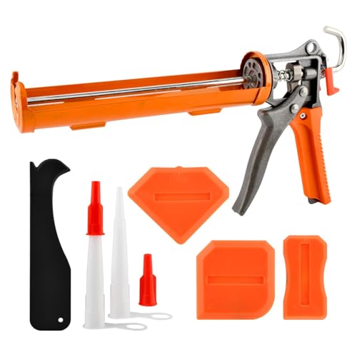 Caulk Gun and Caulk Scraper Kit, Caulking Gun with Caul-k Remover Tool, Sealant Finishing Tool Grout Scraper for Caulking/Filling/Sealing(COLOR:Orange)