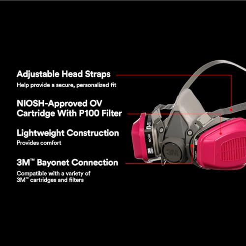 3M P100/OV Odor/Particulate Multi-Purpose Reusable Respirator 65021, NIOSH-APPROVED Organic Vapor Cartridge, Medium - size: Medium