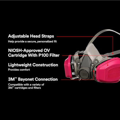 3M P100/OV Odor/Particulate Multi-Purpose Reusable Respirator 65021, NIOSH-APPROVED Organic Vapor Cartridge, Medium - size: Medium
