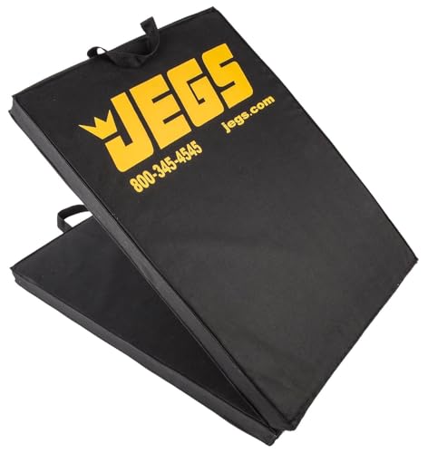 JEGS Foldable Pit Mat - 48" x 18" Unfolded Work Pad, 24" x 18" Folded Mechanics Pad - 1.5" Thick Foam Padding, Heavy-Duty Stain & Tear Resistant Fabric, Built-in Carry Handle, Black Mechanic Mat