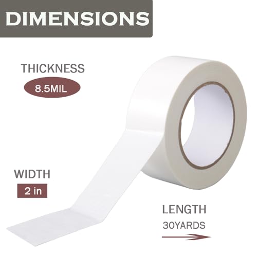 Duct Tape White 2 Inches x 30 Yards, No Residue, Waterproof, Tear by Hand, Heavy Duty, Strong Adhesive White Duct Tape for Repairs, Industrial, Professional Use - color: White
