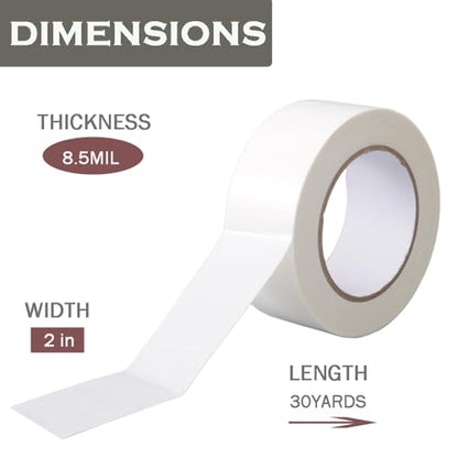 Duct Tape White 2 Inches x 30 Yards, No Residue, Waterproof, Tear by Hand, Heavy Duty, Strong Adhesive White Duct Tape for Repairs, Industrial, Professional Use - color: White