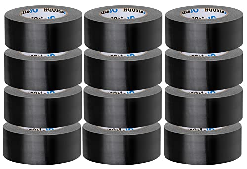 Oleitodh 12 Pack Black Duct Tape Bulk 2 inch 60 Yards Each,Strong No Residue Heavy Duty Duct Tape, All-Weather, Tear by Hand, Waterproof Tape for Indoor Outdoor Use,Multi Purpose Home Repair - color: Black, size: 2in X720 Yards