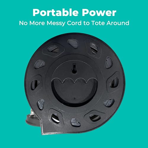 KMC 6-Outlet Surge Twist Cord Reel Retractable Power Strip Surge Protector, 1085J Surge Protection, 8ft 14/3 Retractable Extension Cord, 3-Prong Low-Profile Flat Plug, UL/ETL Certified, Gray
