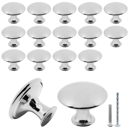 16 Pcs Polished Chrome Cabinet Knobs, Round Dresser Knob Kitchen Drawer Knobs, Single Hole Cupboard Door Knob Dresser Drawer Pulls Handles (Polished Chrome) - color: Polished Chrome, size: 16 Pack